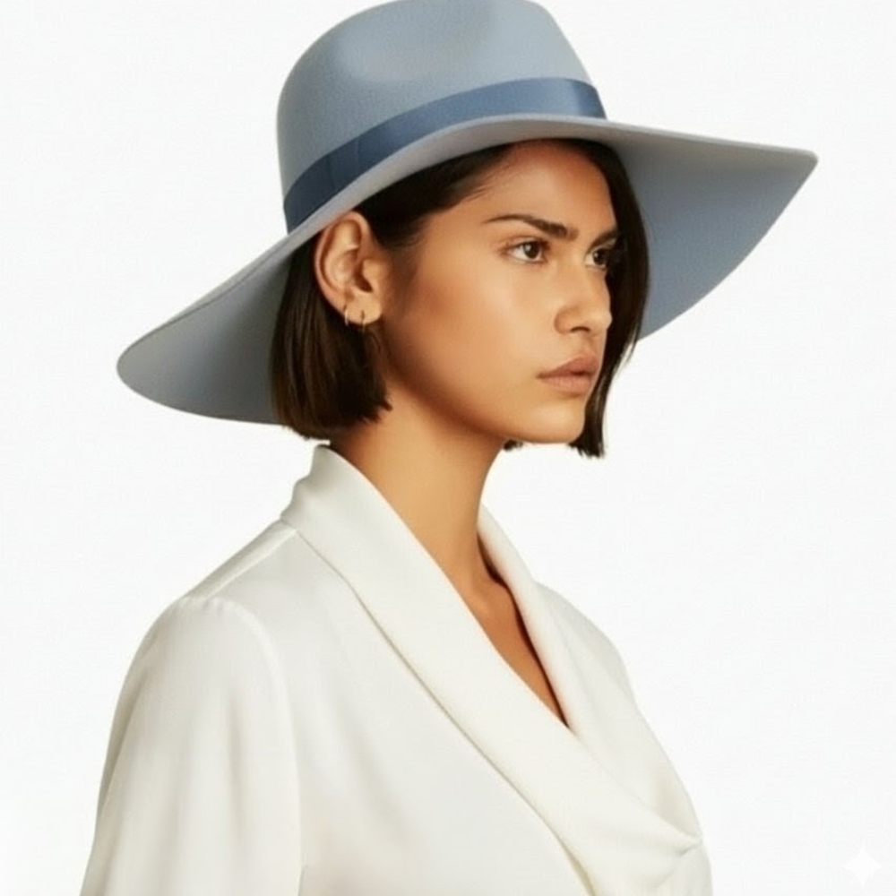 Brixton Piper Hat Floppy Wool Fedora Smoke Blue Size M